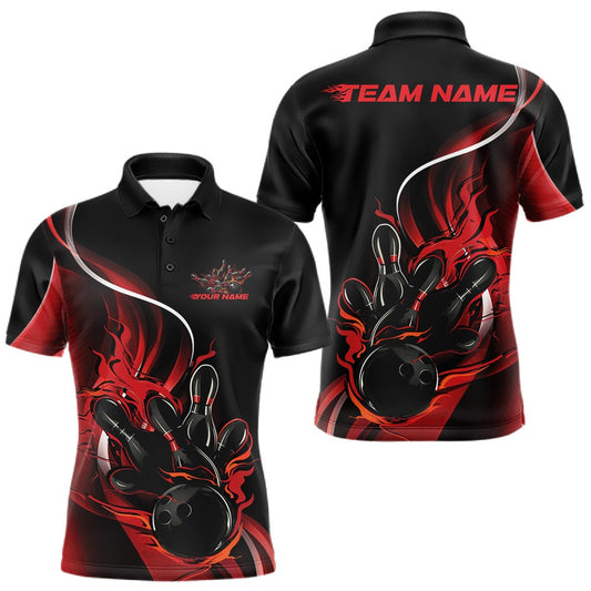 Maxcorners Custom Red Flame Bowling Men Jerseys, Bowling Team League Shirt Bowlers Jerseys