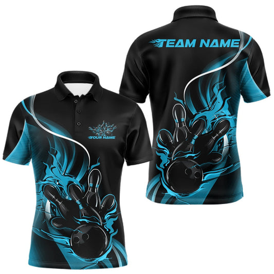 Maxcorners Custom Blue Flame Bowling Men Jerseys, Bowling Team League Shirt Bowlers Jerseys