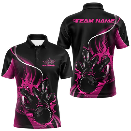 Maxcorners Custom Pink Flame Bowling Men Jerseys, Bowling Team League Shirt Bowlers Jerseys LM1705