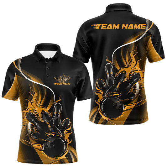 Maxcorners Custom Yellow Flame Bowling Men Jerseys, Bowling Team League Shirt Bowlers Jerseys LM1705