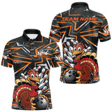 Maxcorners Custom Funny Turkey Bowling Jerseys, Orange Thanksgiving Bowling Team Men Polo Shirt TU1908
