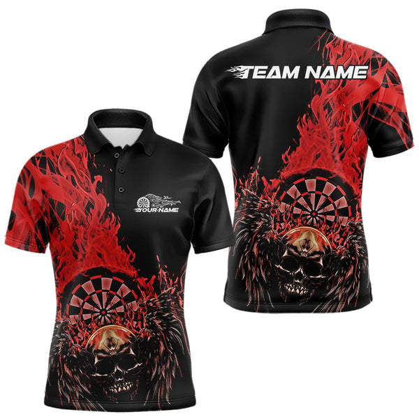 Maxcorners Custom Red Fire Flame Skull With Wings Dart Team Men Polo Shirt, Halloween Outfit LM1610