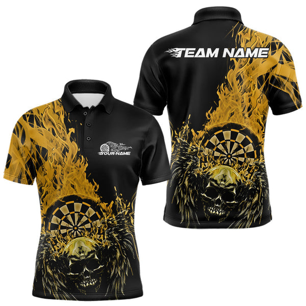 Maxcorners Custom Yellow Fire Flame Skull With Wings Dart Team Men Polo Shirt, Halloween Outfit LM1610