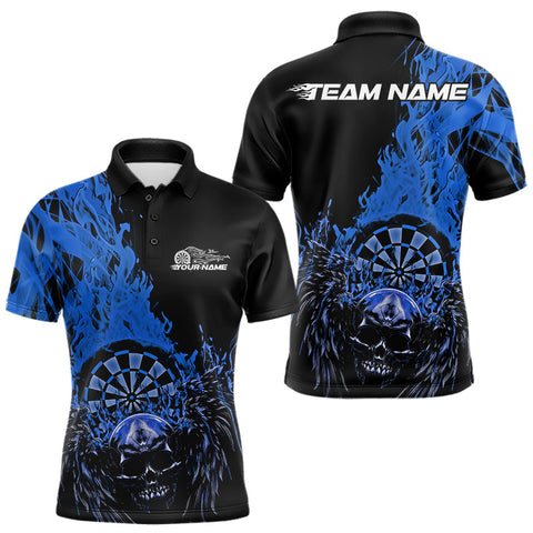 Maxcorners Custom Blue Fire Flame Skull With Wings Dart Team Men Polo Shirt, Halloween Outfit LM1610