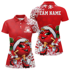Maxcorners Custom Cute Funny Ladies Ver 4 Christmas Bowling Polo Shirts, Women Team Xmas Bowling Outfit MT1511