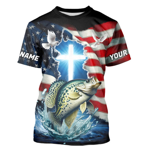Maxcorners Custom Faith Crappie Patriotic Fishing T-Shirts, US Fishing Jerseys MT2108