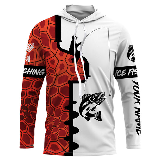 Maxcorners Walleye Ice Fishing Custom UV Long Sleeve performance Fishing Shirts | orange camo LM0201
