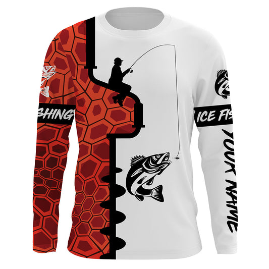 Maxcorners Walleye Ice Fishing Custom UV Long Sleeve performance Fishing Shirts | orange camo LM0201