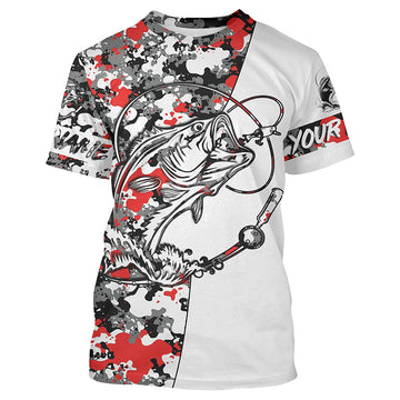 Maxcorners Custom Largemouth Bass T Shirts Tournament Fishing Shirts, Bass Fishing Jerseys | Gray Red Camo LM0201