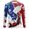Maxcorners Bass Fishing American Flag Custom Performance Long Sleeve Fishing Shirts, Patriotic Fishing Gifts LM0201