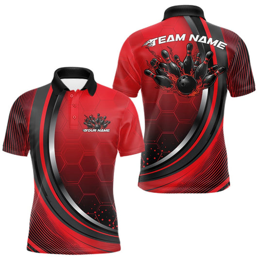 Maxcorners Custom Red Flame Bowling Jerseys, Bowling Team Men Polo Shirt Bowlers Outfit LM1904