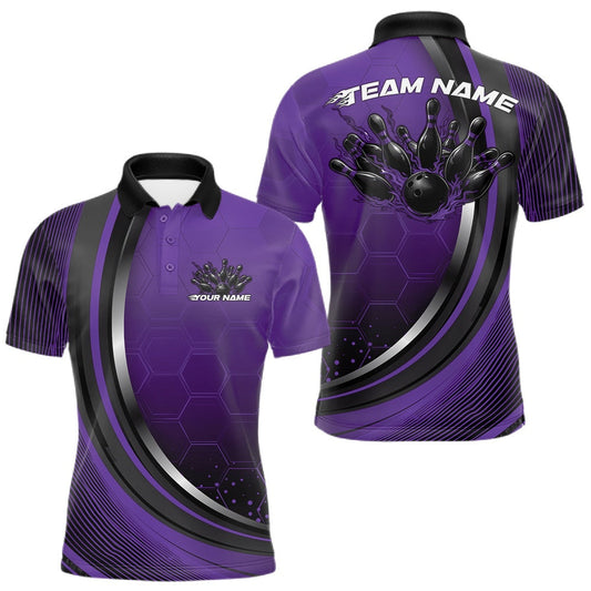 Maxcorners Custom Purple Flame Bowling Jerseys, Bowling Team Men Polo Shirt Bowlers Outfit LM1904