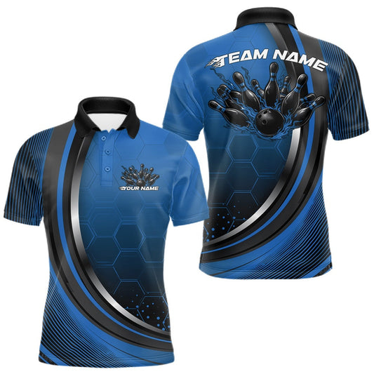 Maxcorners Custom Blue Flame Bowling Jerseys, Bowling Team Men Polo Shirt Bowlers Outfit LM1904