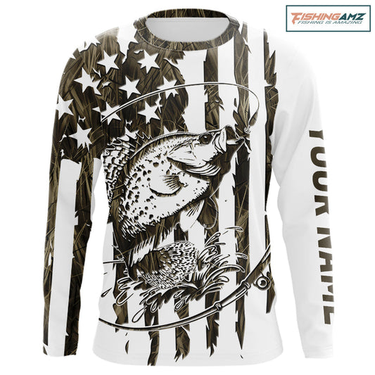 Maxcorners Custom Patrotic Crappie Long Sleeve Camo Fishing Shirts, Crappie US Fishing Shirt
 LM0201