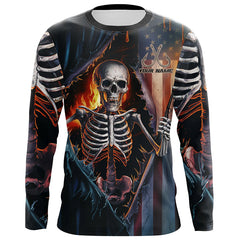Maxcorners Custom American Flag Skull Long Sleeve Uv Protection Fishing Shirts, Patriotic Fishing Shirts LM2408