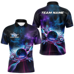 Maxcorners Custom Galaxy Bowling Polo Shirts For Men, Holographic Bowling Team Shirt LM2509