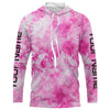 Maxcorners Pink Shibori Tie Dye Camo Long Sleeve Uv Protection Fishing Shirts, Personalized Fishing Jersey LM0201