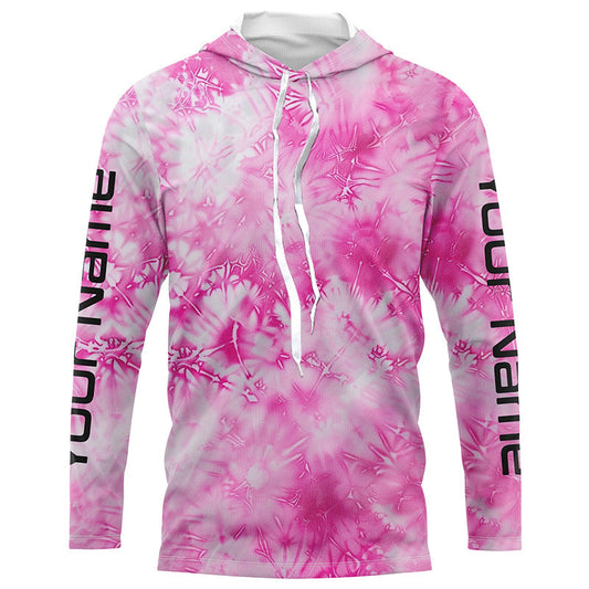 Maxcorners Pink Shibori Tie Dye Camo Long Sleeve Uv Protection Fishing Shirts, Personalized Fishing Jersey LM0201