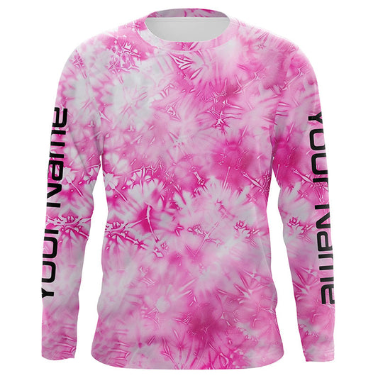 Maxcorners Pink Shibori Tie Dye Camo Long Sleeve Uv Protection Fishing Shirts, Personalized Fishing Jersey LM0201