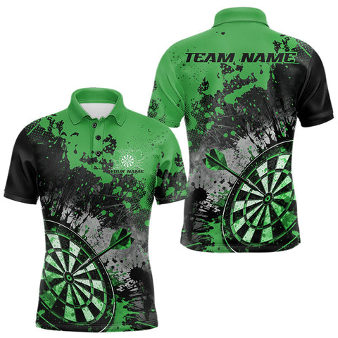 Maxcorners Custom Black And Green Splatter Dart Men Polo Shirt, Grunge Style Dart Team Jerseys LM1610