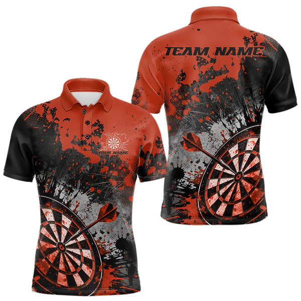 Maxcorners Custom Black And Orange Splatter Dart Men Polo Shirt, Grunge Style Dart Team Jerseys LM1610
