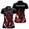 Maxcorners Custom Black And Red Flame Dragon Bowling Polo Shirts For Men, Bowling Tournament Team Shirt