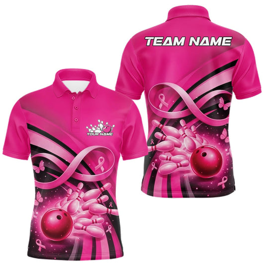 Maxcorners Custom Hope Pink Ribbon Butterfly Bowling Shirt For Men, Breast Cancer Bowling Shirt LM1904