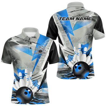 Maxcorners Custom Blue And Gray Geometric Bowling Jerseys Bowling Team Polo Shirts For Men LM1203