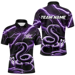 Maxcorners Custom Black And Purple Thunder Lightning Snake Bowling Polo Shirts For Men, Team Outfits LM1302
