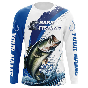 Maxcorners Custom Bass Long Sleeve Fishing Shirts, Bass Fishing Tournament Shirts | Blue LM0201