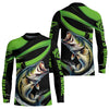 Maxcorners Black And Green Custom Bass Fishing Jerseys, Largemouth Bass Long Sleeve Tournament Fishing Shirts LM0201