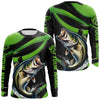 Maxcorners Black And Green Custom Bass Fishing Jerseys, Largemouth Bass Long Sleeve Tournament Fishing Shirts LM0201