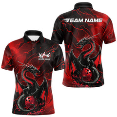 Maxcorners Custom Red Lightning Dragon Bowling Polo Shirt For Men, Dragon Bowling Team Jersey MT2009