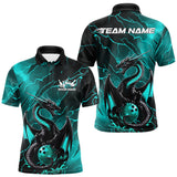 Maxcorners Custom Blue Lightning Dragon Bowling Polo Shirt For Men, Dragon Bowling Team Jersey MT2009