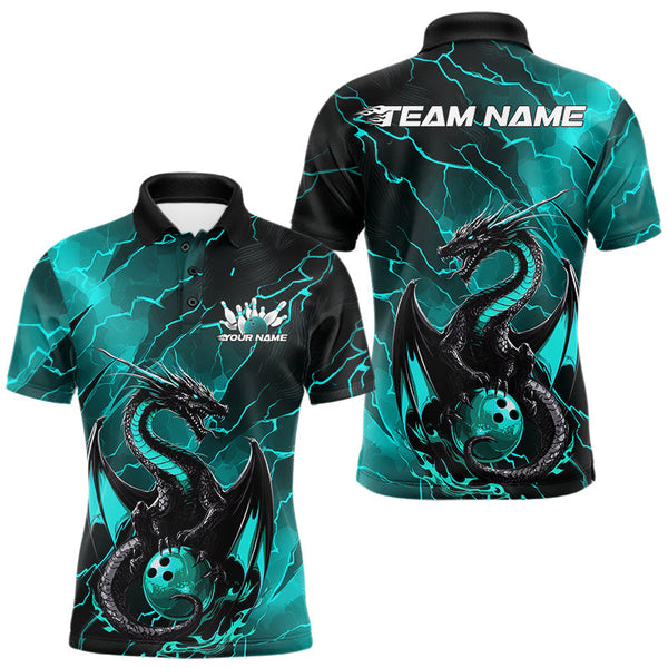 Maxcorners Custom Blue Lightning Dragon Bowling Polo Shirt For Men, Dragon Bowling Team Jersey MT2009