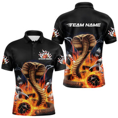 Maxcorners Custom Flame Cobra Snake Bowling Team Polo Shirts For Men Bowling Tournament Outfit LM1902