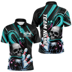 Maxcorners Custom Black And Blue Snake Skull Bowling Polo Shirts For Men, Bowling Team Shirt LM1902