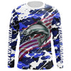Maxcorners Chinook Salmon Fishing American Flag Camo Custom Long Sleeve Shirts, Salmon Saltwater Fishing Shirts LM0201