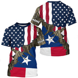 Maxcorners American Texas Flag Custom Long Sleeve Fishing Shirts, Patriotic Camouflage Fishing Shirts MT2108