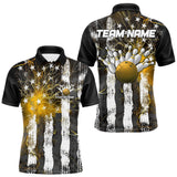 Maxcorners Yellow Lightning US Flag Custom Bowling Team Jerseys, Patriotic Bowling Polo Shirt For Men MT2009