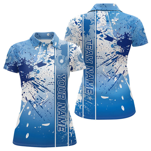 Maxcorners Blue And White Splatter Custom Pickleball Polo Shirts For Men, Pickleball Team Uniform