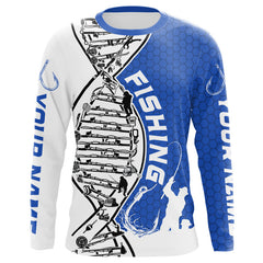 Maxcorners Custom Blue And White Fishing Tools Fishing DNA Long Sleeve Tournament Fishing Shirts LM0607