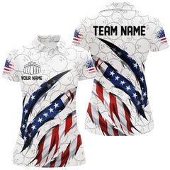 Maxcorners Custom Us Flag Bowling Polo Shirts For Men, Patriotic Bowling Team Shirts Bowling Outfits LM0607