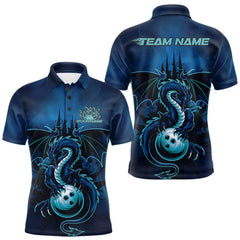 Maxcorners Custom Black And Blue Dragon Bowling Polo Shirts For Men, Dragon League Team Shirt LM2707