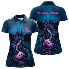 Maxcorners Custom Blue And Purple Dragon Bowling Polo Shirts For Men, Dragon League Team Shirt LM2707