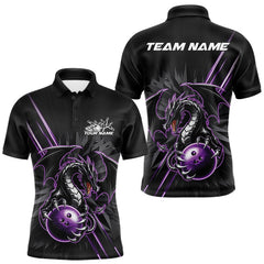 Maxcorners Custom Black And Purple Dragon Bowling Polo Shirts For Men, Dragon Bowling Team Shirt LM2707