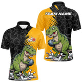 Maxcorners Custom Funny Dinosaur Bowling Polo Shirt For Men, Dinosaur Bowling Team Jerseys TU2309