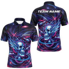 Maxcorners Custom Galaxy Flame Skull Bowling Team Men Polo Shirt, Bowling Tournament Outfit