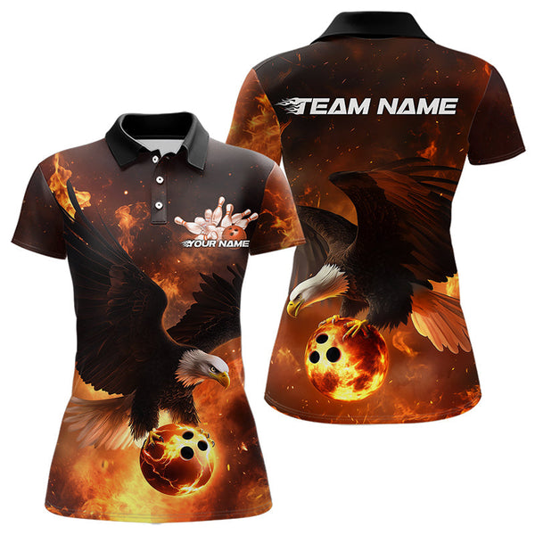 Maxcorners Custom Flame Eagle Bowling Polo Shirts For Men, Ealge Bowling Team Shirt With Name