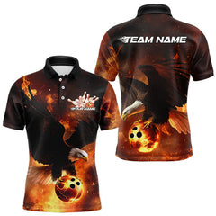 Maxcorners Custom Flame Eagle Bowling Polo Shirts For Men, Ealge Bowling Team Shirt With Name